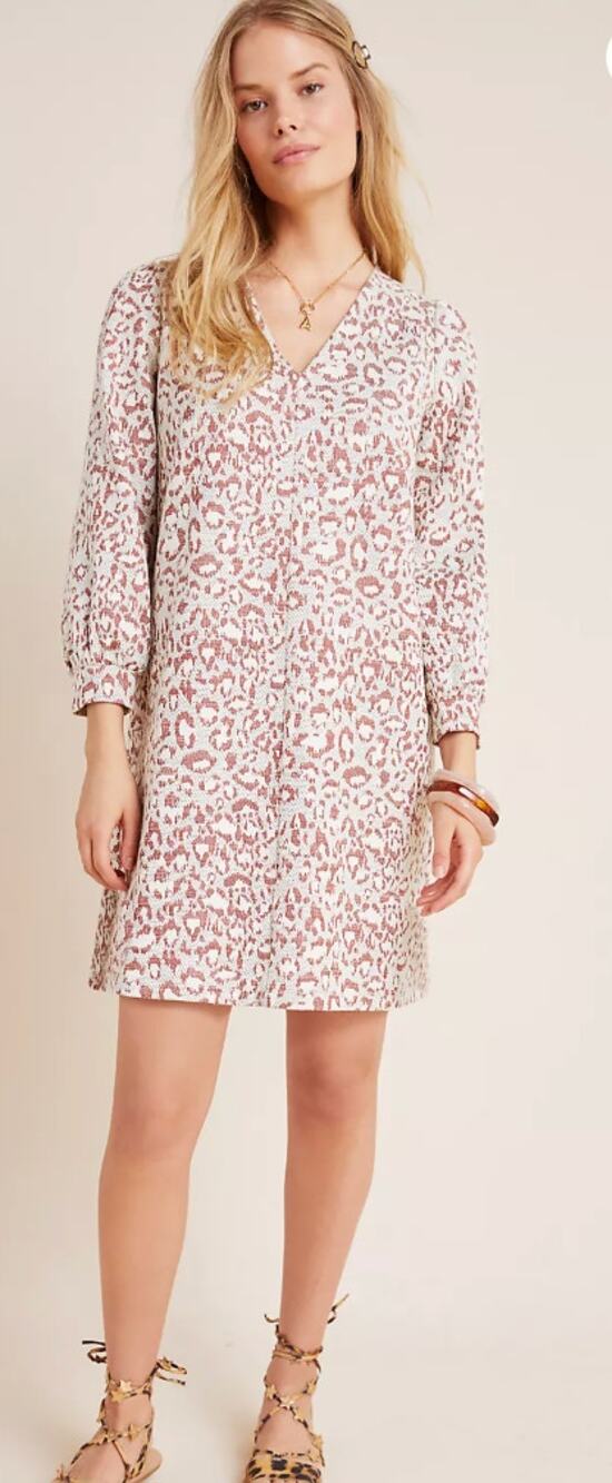Anthropologie Dolan Stephany Tunic Dress Medium Pink White Animal Print  V Neck